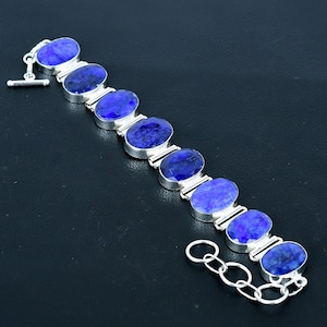 Facettierter Blauer Saphir Armband: Verstellbare Sterling Silber Gliederkette