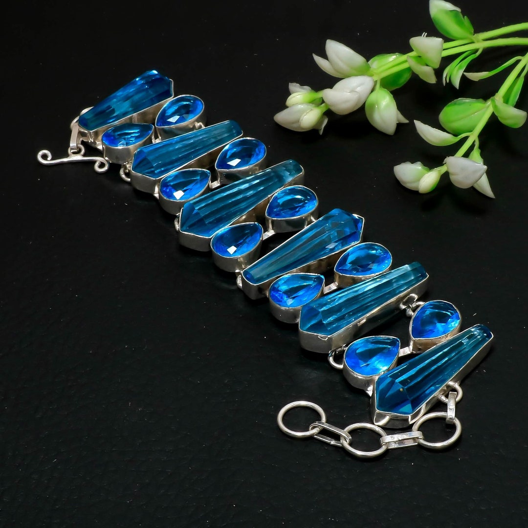 Gemstone Blue Topaz Adjustable Chain Bracelet