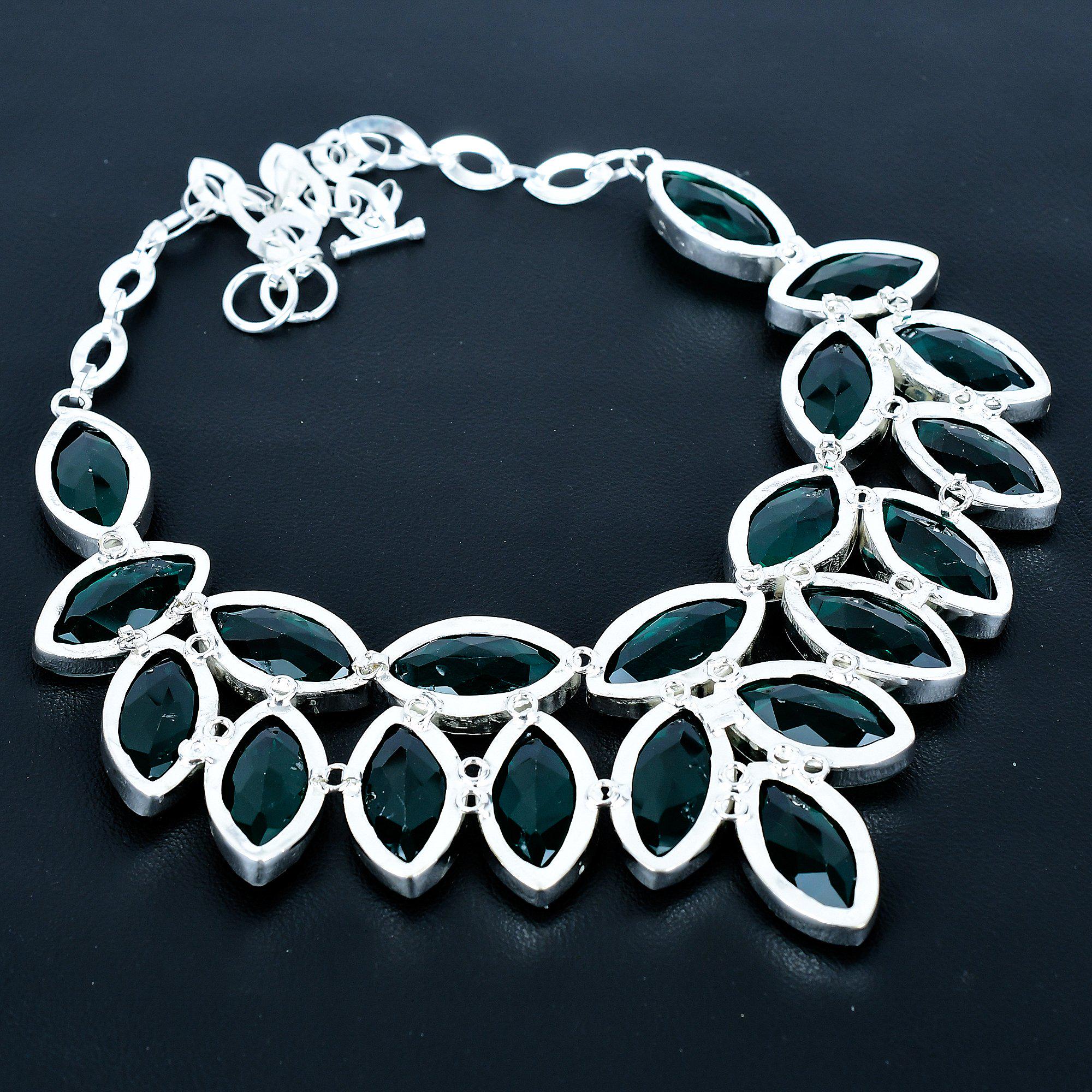 Collier Argent Sterling 925 Avec Apatite Verte Facettée - Fait Main, 36 Pouces, Inde