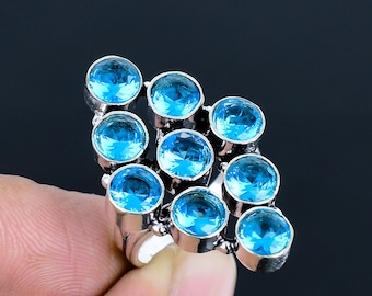 Handmade Swiss Blue Topaz Ring: 925 Sterling Silver, Sizable