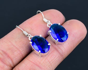 Faceted London Blue Topaz Earring 925 Sterling Silver Earring Oval Shape Gemstone Earring Handmade Jewelry Unique Style Earring Gift For Her