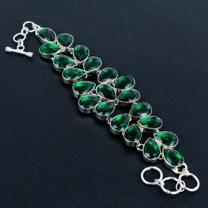 Handmade Pear Chrome Diopside 925 Sterling Silver Bracelet