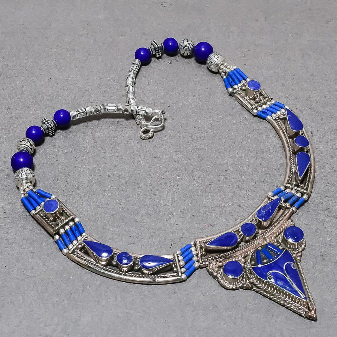 Collier En Lapis-lazuli Et Argent Tibétain - Longueur 45 Cm - Neuf Sans Emballage