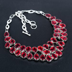 Faceted Mozambique Garnet Necklace 925 Sterling Silver Necklace Pear Shape Gemstone Necklace Handmade Jewelry Adjustable Chain Gift Necklace