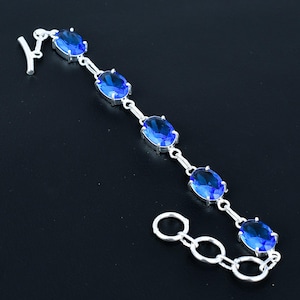 Faceted Tanzanite Quartz Bracelet 925 Sterling Silver Bracelet Oval Shape Gemstone Jewelry Handmade Adjustable Chain Bracelet Gift For Crush
