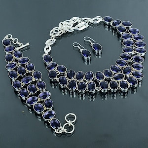 Faceted African Amethyst Jewelry Set 925 Sterling Silver Jewelry Set Oval Shape Gemstone Necklace Bracelet Earrings Handmade Jewelry Sets