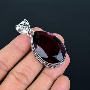 Handmade Mozambique Garnet Pendant: Pear Sterling Silver Vintage Jewelry
