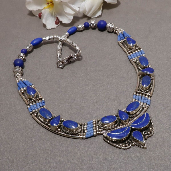 Lapislazuli handgemachte Boho Schmuck Edelstein nepalesische Mode Tribal ethnischen Nepali Perlen Schmuck Halskette reizendes Hochzeitsgeschenk für sie