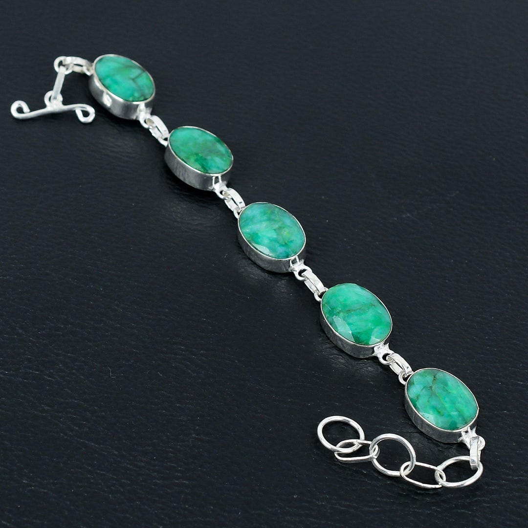 Faceted Zambian Emerald Bracelet: Oval Shape Gemstone 925 Sterling ...