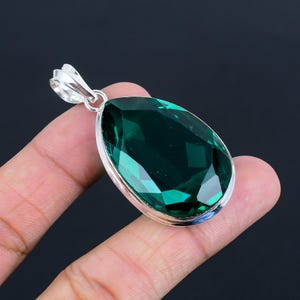 Handmade Pear Apatite Pendant: Green Gemstone, 925 Sterling Silver