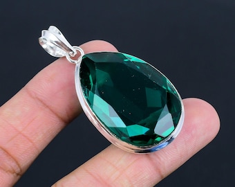 Handmade Pear Apatite Pendant: Green Gemstone, 925 Sterling Silver