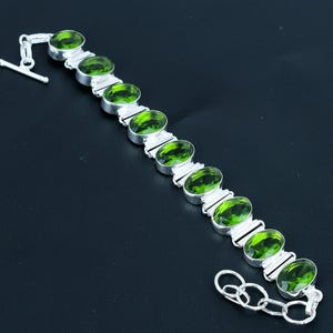 Faceted Peridot Bracelet: Handmade 925 Sterling Silver Adjustable Jewelry
