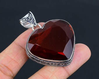 Ciondolo Fatto A Mano In Argento 925 Con Granato Del Mozambico Rosso 4,2 Cm