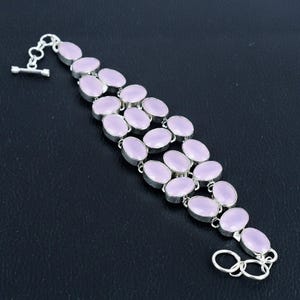 Faceted Rose Quartz Bracelet 925 Sterling Silver Bracelet Handmade Jewelry Oval Shape Gemstone Bracelet Adjustable Chain Bracelet For Gifts