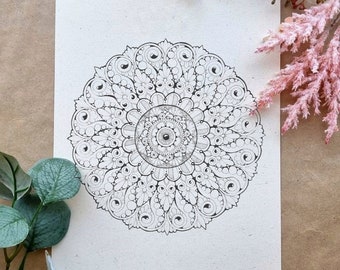 Mandala Printable Wall Art | Black and White Hand-Drawn A4 PDF Fine Art Printable Digital Download