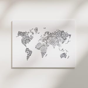 世界地図マンダラ A4 PDF | 世界地図マンダラ | 印刷可能なマンダラ | インスタントプリント | ファインアートマンダラ | ミニマリストマンダラ