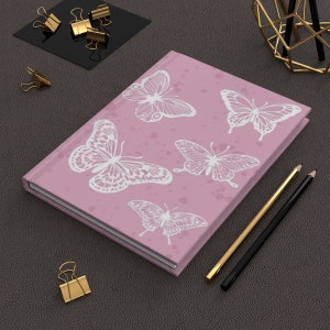 Butterfly Notebook - Pink Hardcover Journal Matte