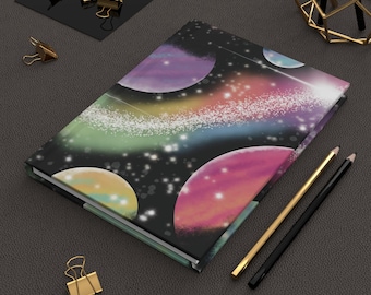 Rainbow Space Notebook Journal | Celestial Planets Galaxy Notes