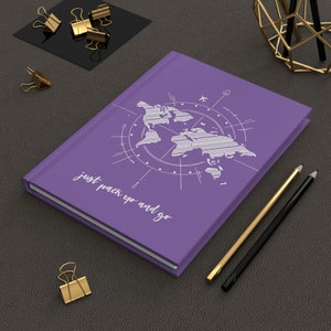 World Map Notebook - Line Art - Purple Hardcover Journal Matte