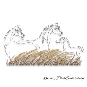 Horse family embroidery design horses digital pattern instant pes file download