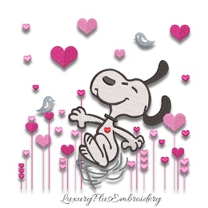 Snoopy love embroidery designs hearts pes machine pattern Valentine's day