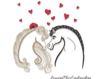 Horse love embroidery design horses and hearts pattern pes digital file download