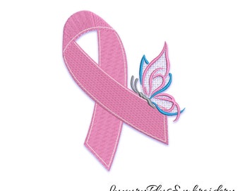 Breast cancer awareness embroidery machine designs instant digital download butterfly