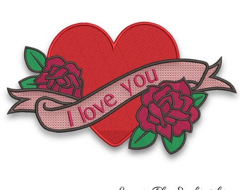 Heart roses embroidery machine designs pes love pattern