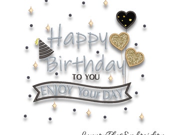 Embroidery Machine Applique design Happy Birthday to you pes instant digital download