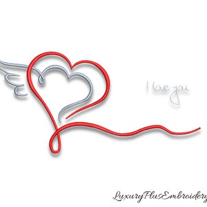 I love you hearts embroidery machine design Valentine’s Day hearts with wing pattern pes file instant digital download