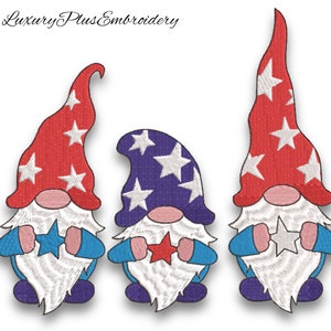 Embroidery machine designs USA gnomes Independence Day Patriot Celebrate 4th of July