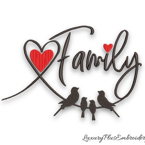 Love family embroidery machine design heart birds pattern pes file instant digital download