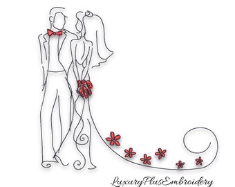 Bride and groom embroidery design wedding pattern digital file download pes file