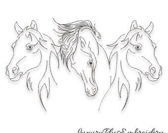 Horses embroidery machine designs pes instant digital pattern