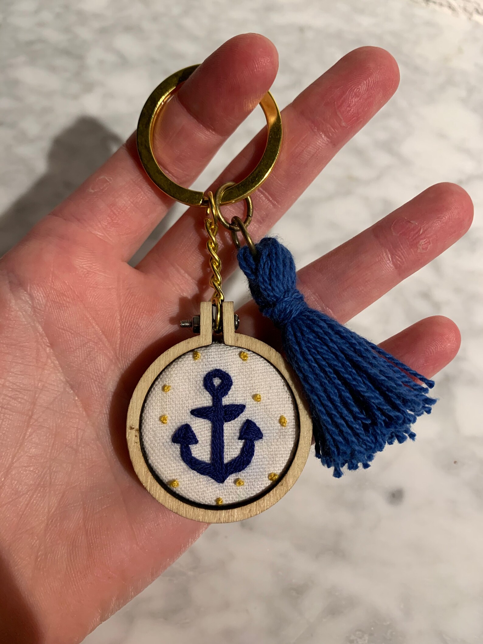Hand Embroidered Anchor Keychain Etsy
