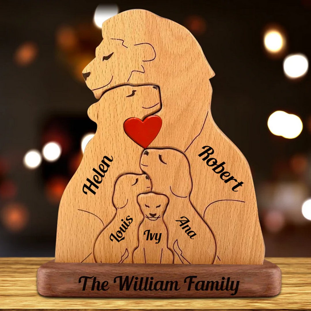 Personalized Wooden Lions Family Puzzle Wooden Lion Carvings ...