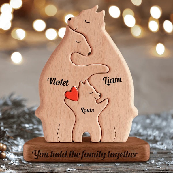 Personalized Wooden Bears Family - Puzzle Wooden Bears Carvings - Handcrafted with Love!