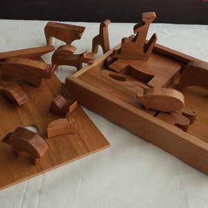 Wooden Animal Puzzle / Handmade/ Natural/ Finished with linseed oil / Unpainted/personalized puzzle/personalized animal puzzle image 2