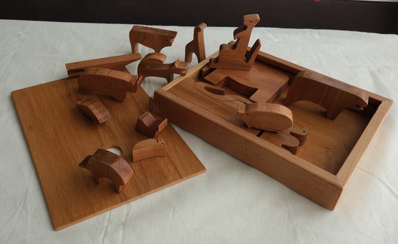 Wooden Animal Puzzle / Handmade/ Natural/ Finished with linseed oil / Unpainted/personalized puzzle/personalized animal puzzle image 2