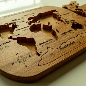 Wooden World Map  Puzzle / Handmade/ Natural/ Finished with linseed oil / Unpainted