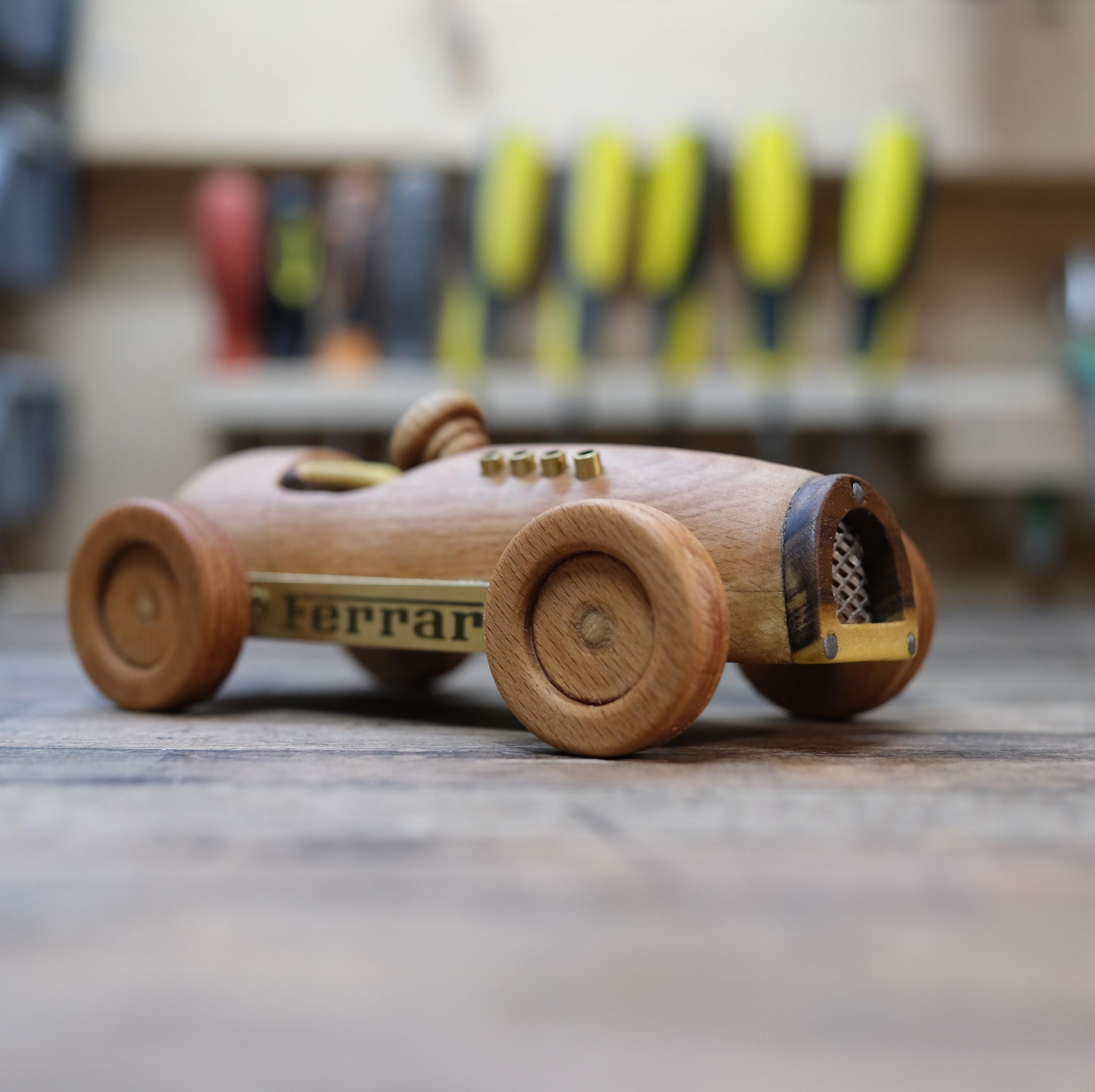Handmade Wooden F1 Race Car – Vintage Ferrari 375 Toy