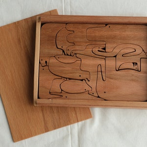 Wooden Animal Puzzle / Handmade/ Natural/ Finished with linseed oil / Unpainted/personalized puzzle/personalized animal puzzle image 1