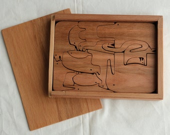 Wooden Animal Puzzle / Handmade/ Natural/ Finished with linseed oil / Unpainted/personalized puzzle/personalized animal puzzle