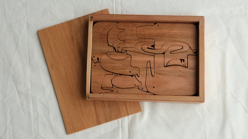 Wooden Animal Puzzle / Handmade/ Natural/ Finished with linseed oil / Unpainted/personalized puzzle/personalized animal puzzle image 1