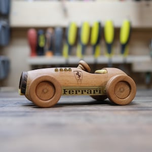 Handmade Wooden F1 Race Car – Ferrari 375 1950s Vintage Style Toy – Gift for Dad or Boy – Collectible Wood Car