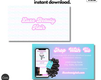 Hair Business Card Template: Editable Salon Design (PDF)