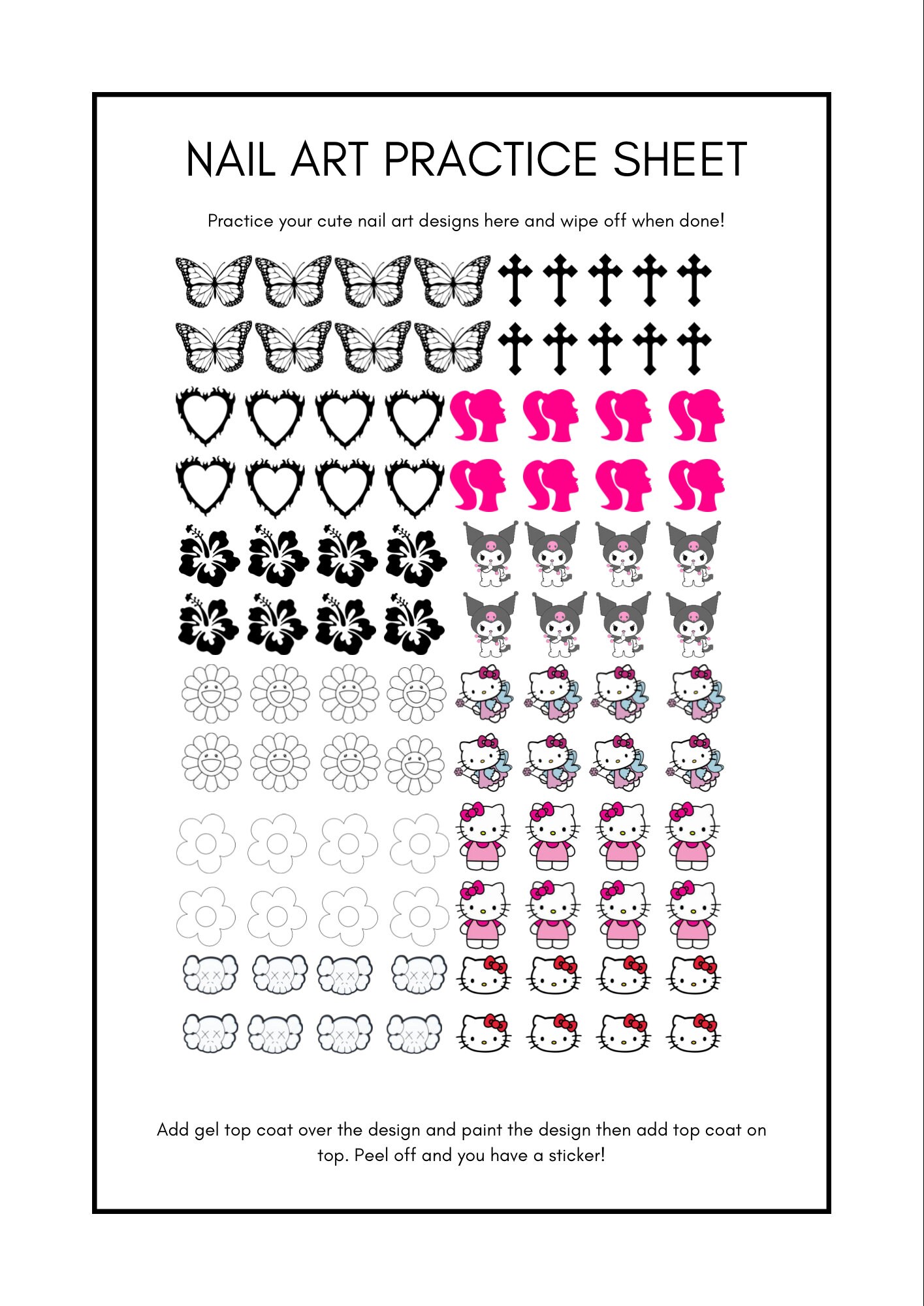 Nail Art Worksheet PHYSICAL COPY - Etsy