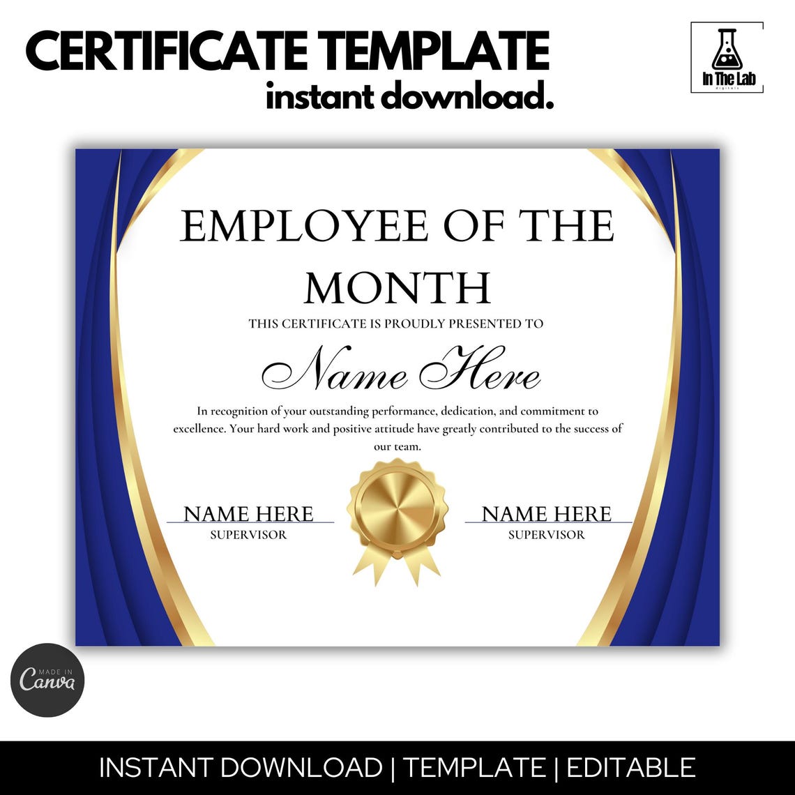 Editable Employee of the Month Certificate Template (digital Download ...