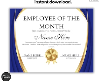 Bearbeitbare Mitarbeiter des Monats-Zertifikatsvorlage (Digitaler Download)