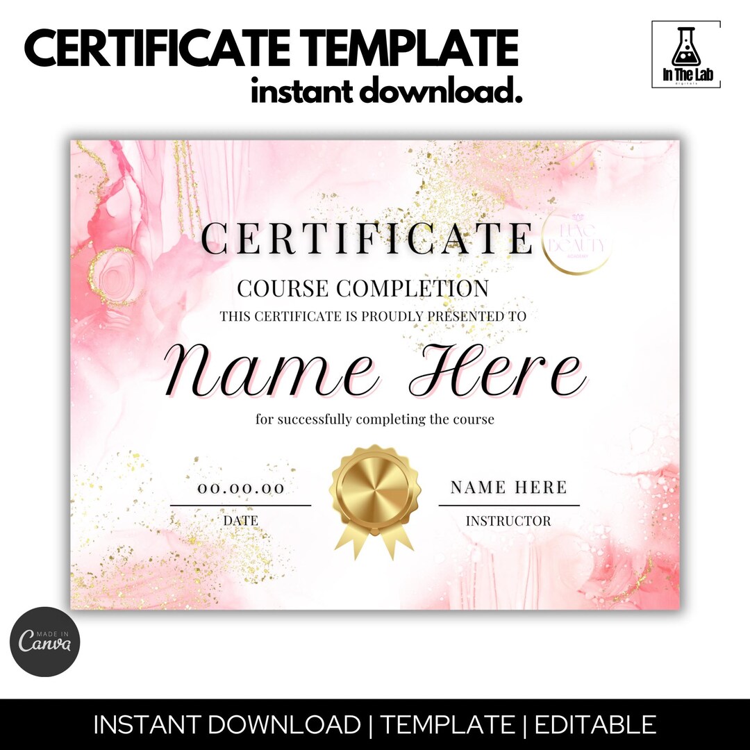 Editable Course Completion Ribbon Course Completion Certificate Template: Editable PDF (11x8.5 In) - Etsy
